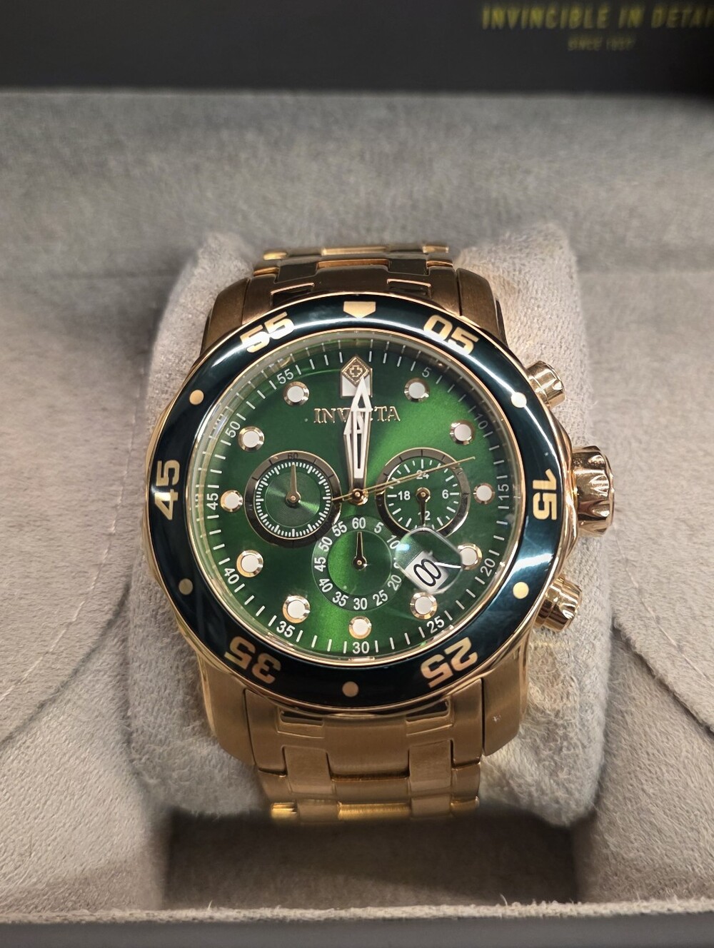 Invicta Men’s Gold-Tone Chronograph Watch with Green Dial